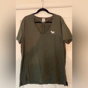 PINK by Victoria Secret olive shirt size Large .
